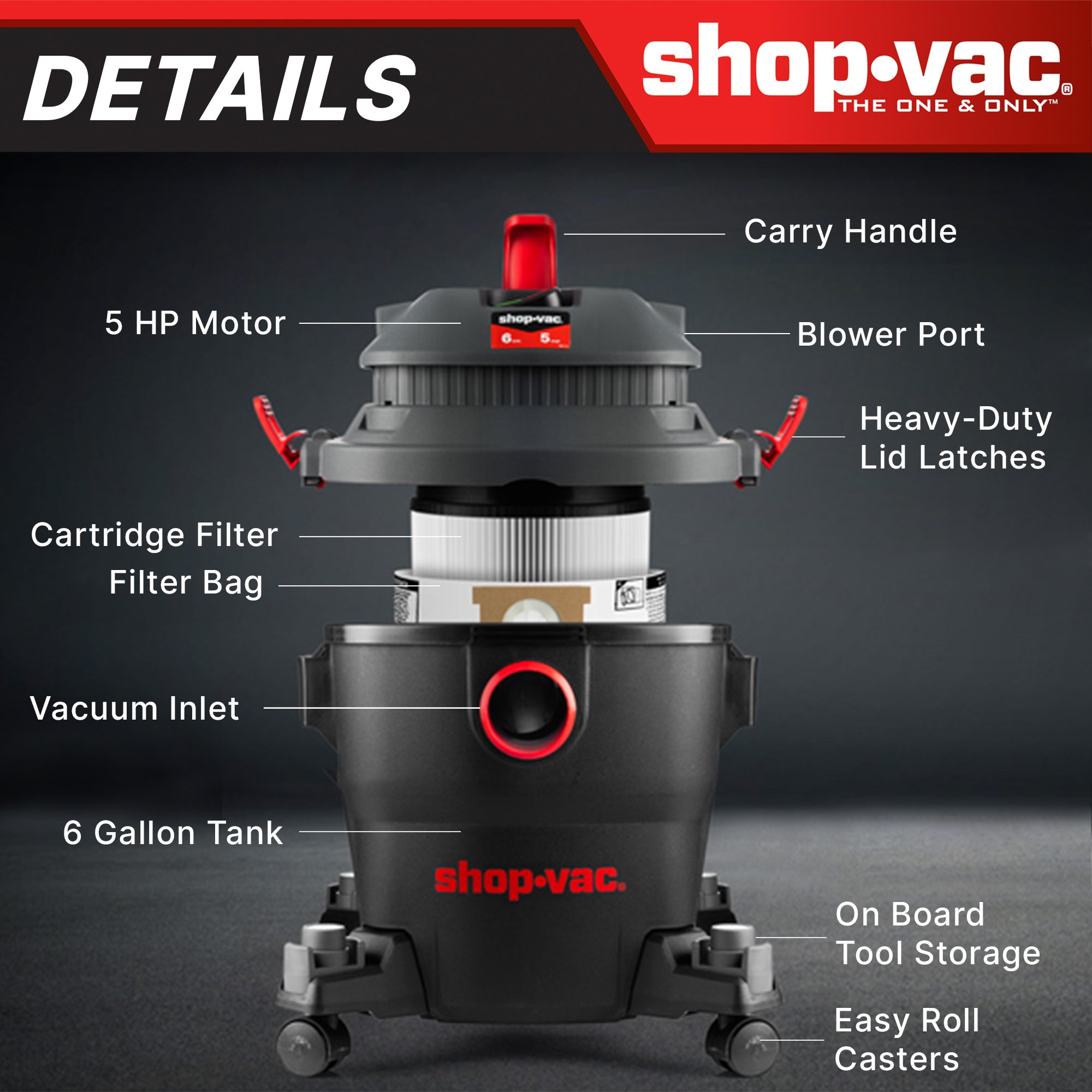 Shop-Vac® 6 Gallon 5.0 Peak HP Wet/Dry Vacuum - Image 4