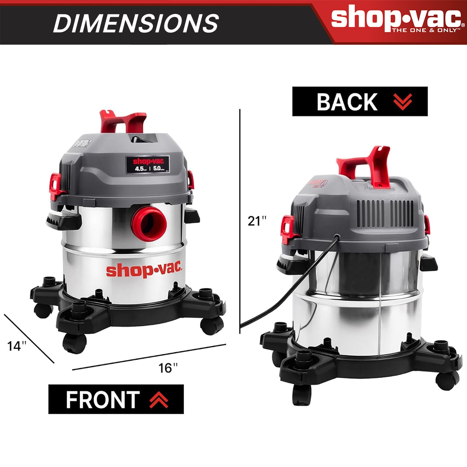 Shop-Vac® 5 Gallon Ultra Quiet Stainless Steel 4.5Peak HP Wet/Dry Vacuum - Image 3