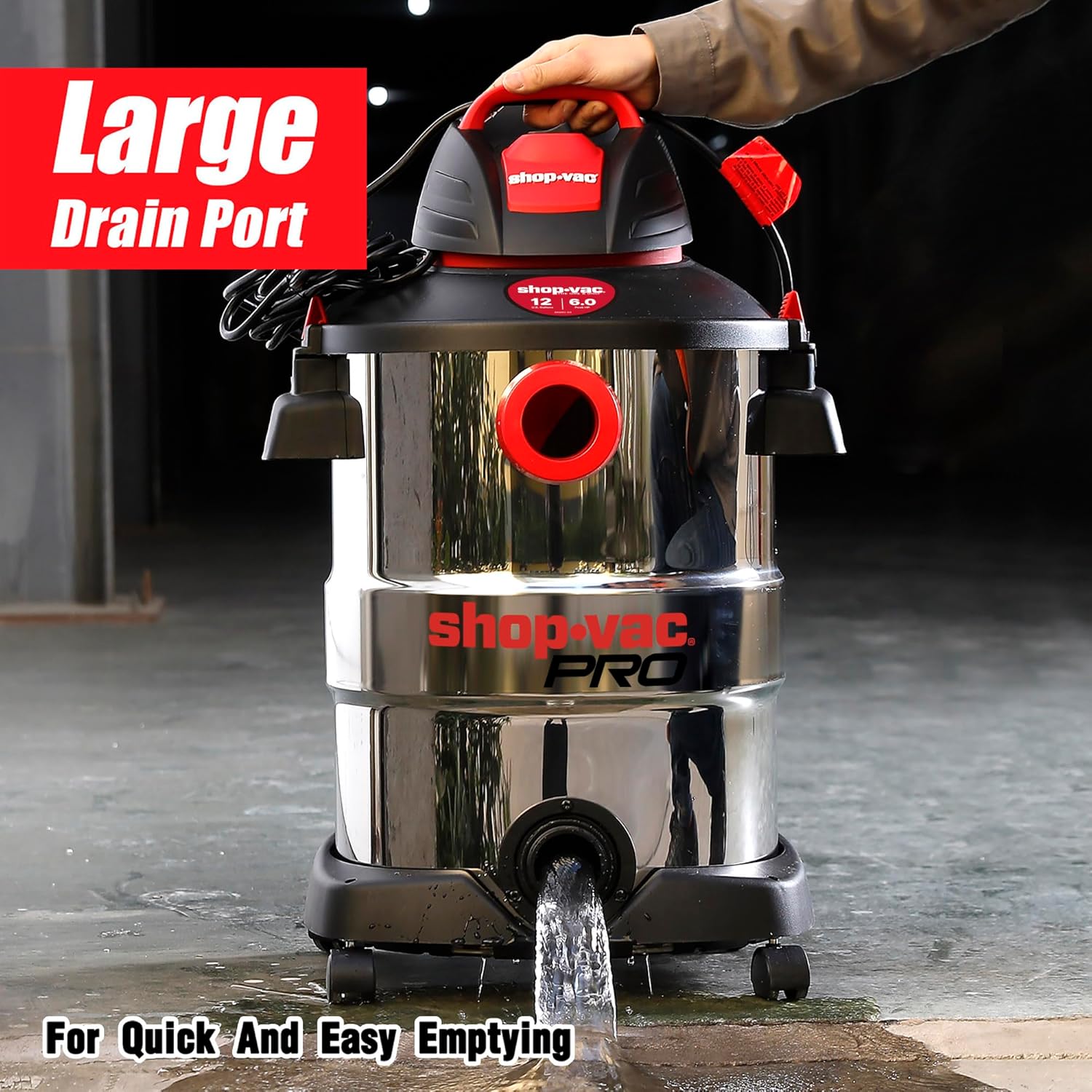 Shop-Vac® 12 Gallon 6.0 Peak HP Stainless Steel Wet/Dry Vacuum - Image 4