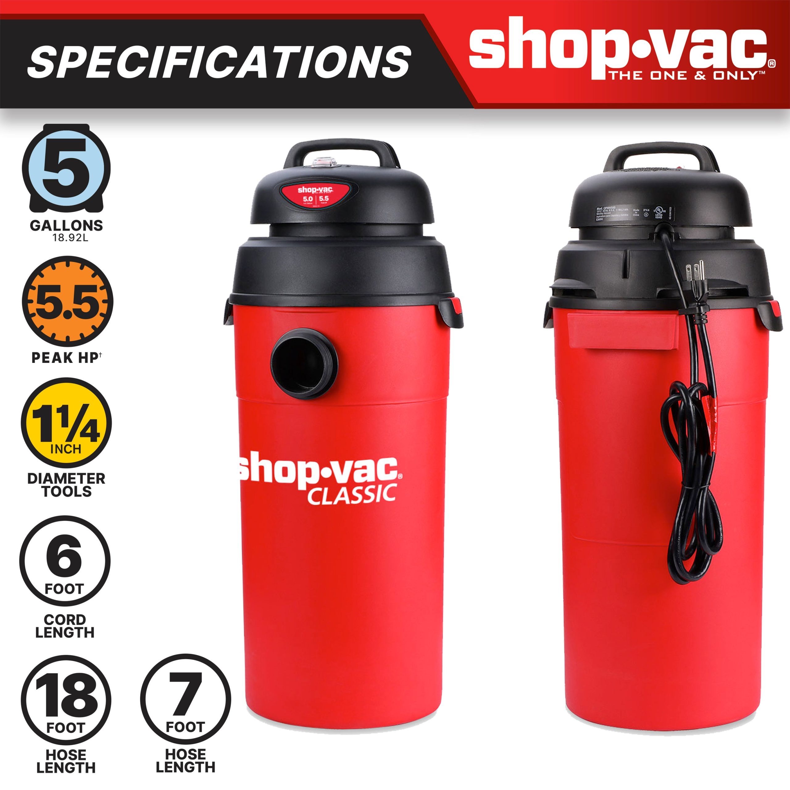Shop-Vac® 5 Gallon 5.5 Peak HP Wall Mounted Garage Vac - Image 4